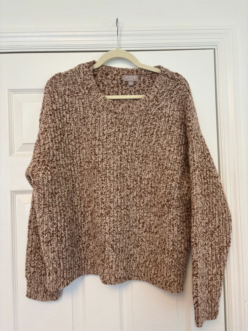 J.Crew 100% Cashmere Marled Fisherman Crewneck Sweater Men’s Small Oatmeal Brown